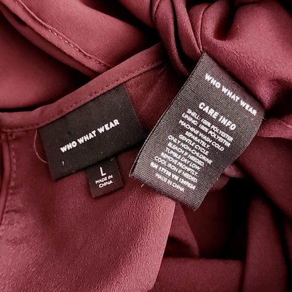 WHO WHAT WEAR WWW Burgundy Chiffon Caplet Dress L Cape Long Sleeve MODEST - Picture 12 of 16